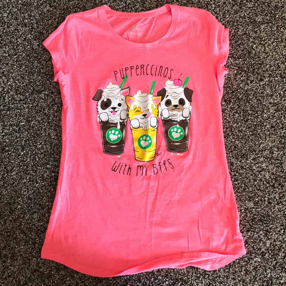 NWOT Justice “PUPPERCCINOS” Tee